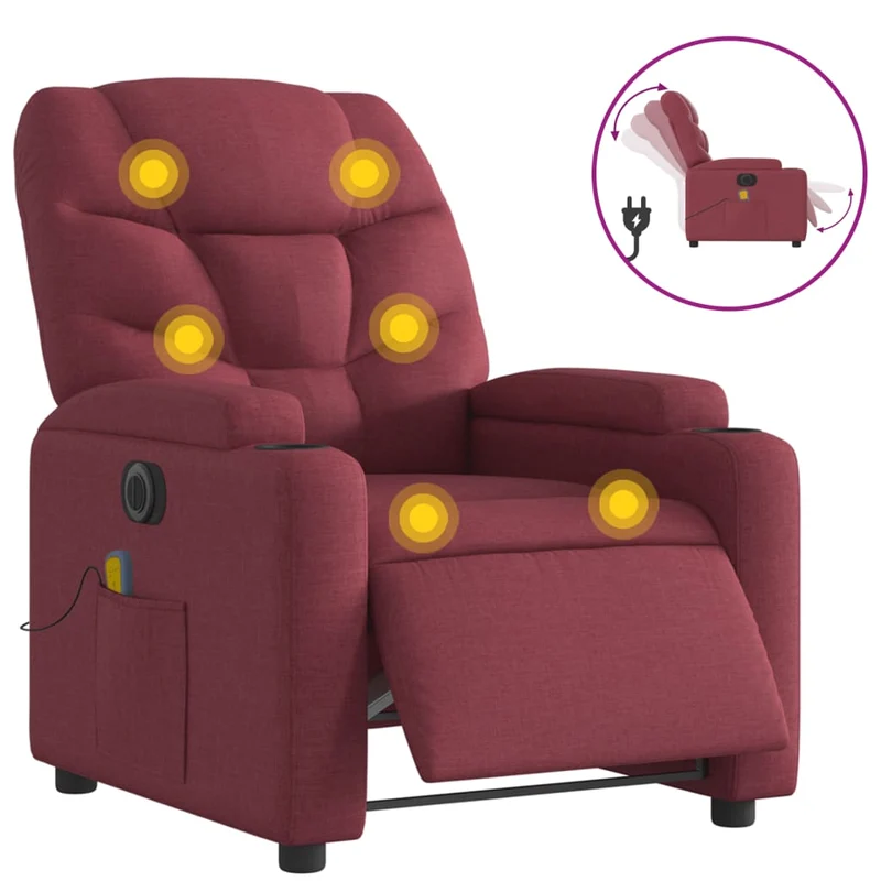 Fauteuil de relaxation TV fonction massage inclinable électrique en tissu rouge bordeaux DEC027251