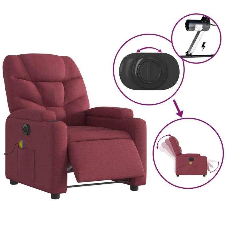 Fauteuil de relaxation TV fonction massage inclinable électrique en tissu rouge bordeaux DEC027251