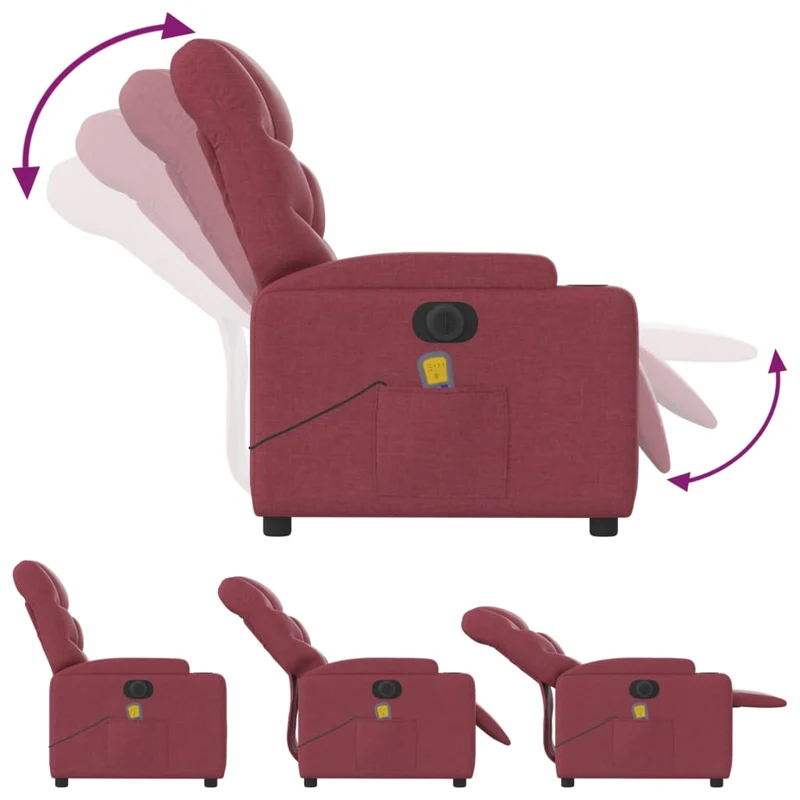 Fauteuil de relaxation TV fonction massage inclinable électrique en tissu rouge bordeaux DEC027251