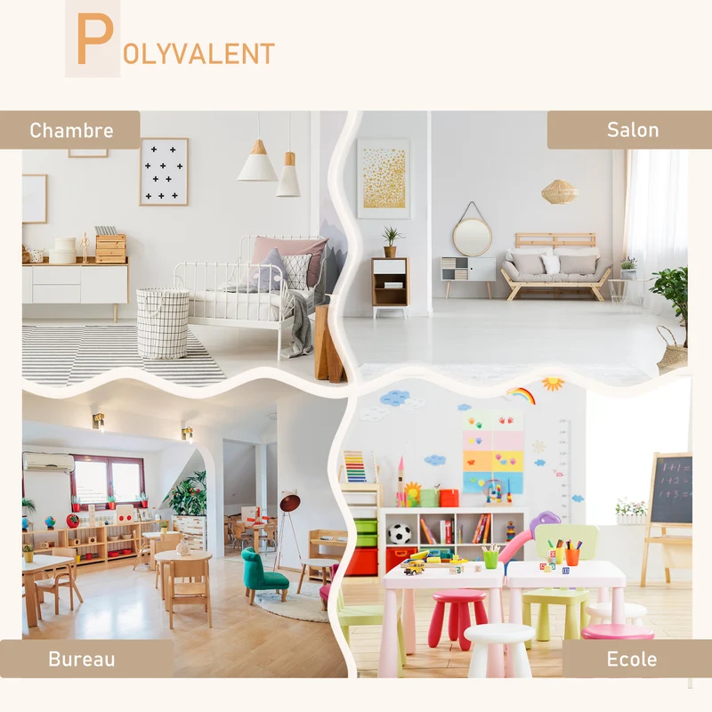Ensemble table et chaises enfant 56 x 56 x 50 cm grand plateau sécurisé scandinave décoratif motif ourson en MDF blanc 21_0000189