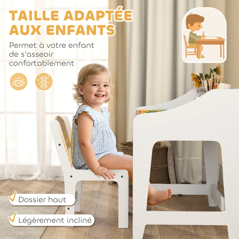 Ensemble bureau et chaise enfant grand rangement et assise ergonomique 60 x 48 x 68 cm scandinave en MDF bois naturel 21_0000222