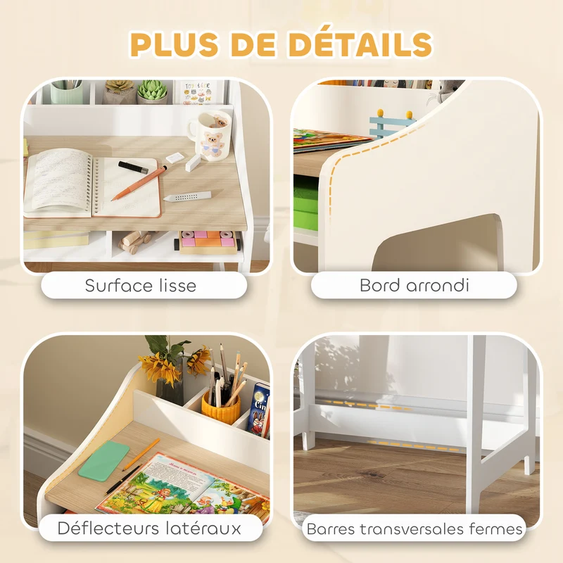Ensemble bureau et chaise enfant grand rangement et assise ergonomique 60 x 48 x 68 cm scandinave en MDF bois naturel 21_0000222