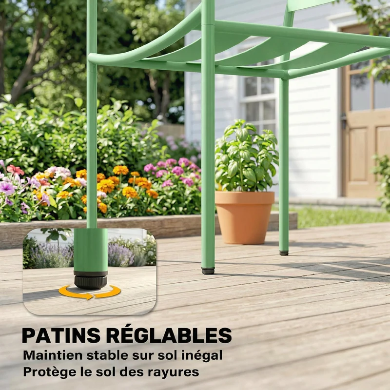 Ensemble bistrot jardin 3 pièces table 50 x 50 x 50 cm patins réglables assise à lattes design en acier galvanisé vert 21_0006027