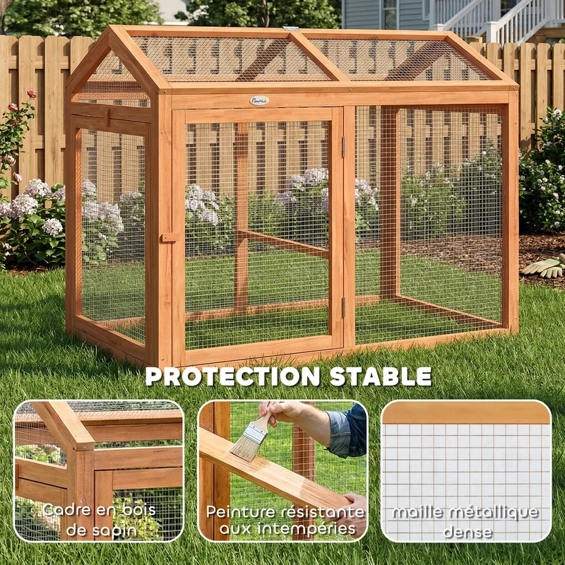 Enclos poulailler modulable jardin 104 x 70,5 x 84 cm protection anti prédateur accès facile contemporain en bois orange 21_0008020