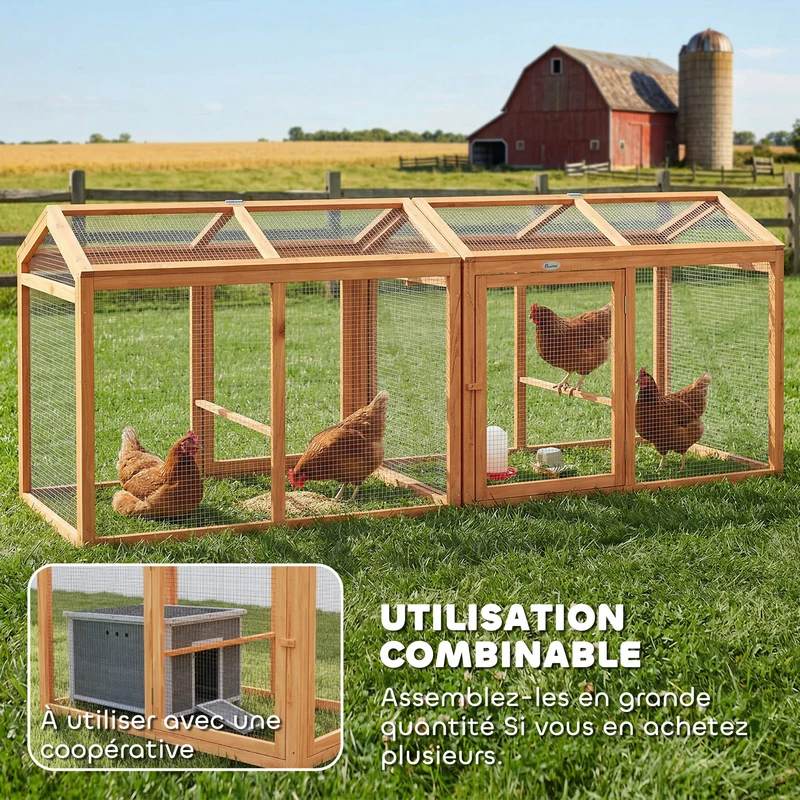Enclos poulailler modulable jardin 104 x 70,5 x 84 cm protection anti prédateur accès facile contemporain en bois orange 21_0008020