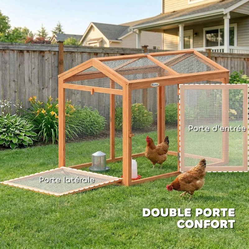 Enclos poulailler modulable jardin 104 x 70,5 x 84 cm protection anti prédateur accès facile contemporain en bois orange 21_0008020