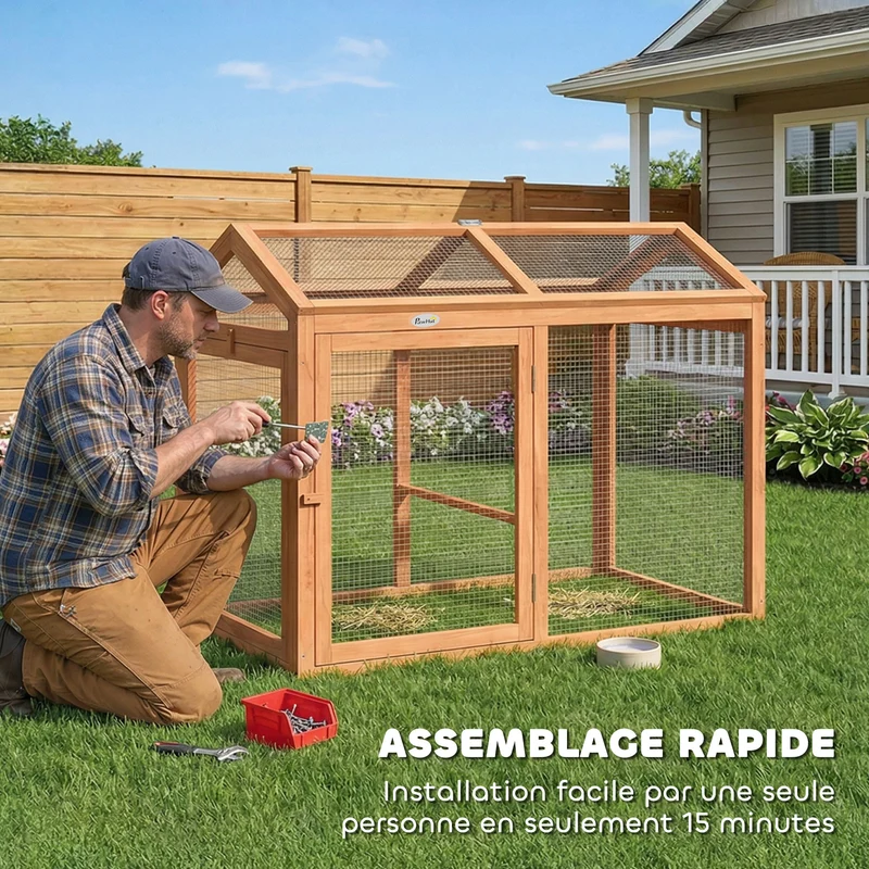 Enclos poulailler modulable jardin 104 x 70,5 x 84 cm protection anti prédateur accès facile contemporain en bois orange 21_0008020