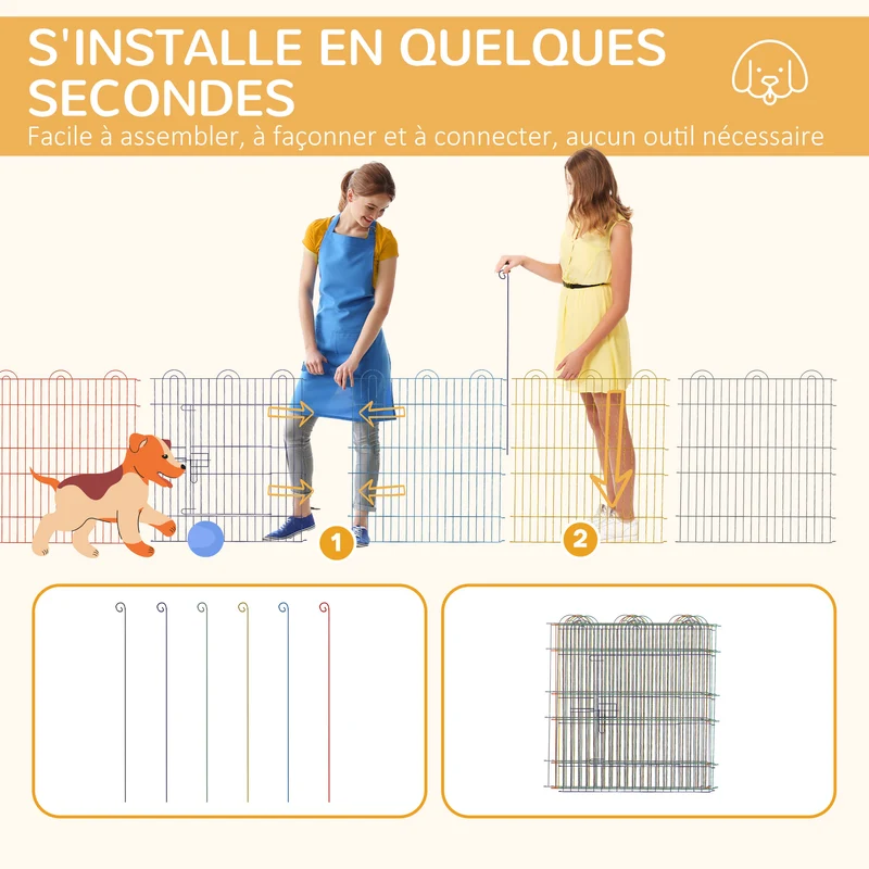 Enclos pliant pour petits animaux intérieur extérieur 120 x 120 x 60 cm porte sécurisée moderne épuré en métal noir 21_0007399