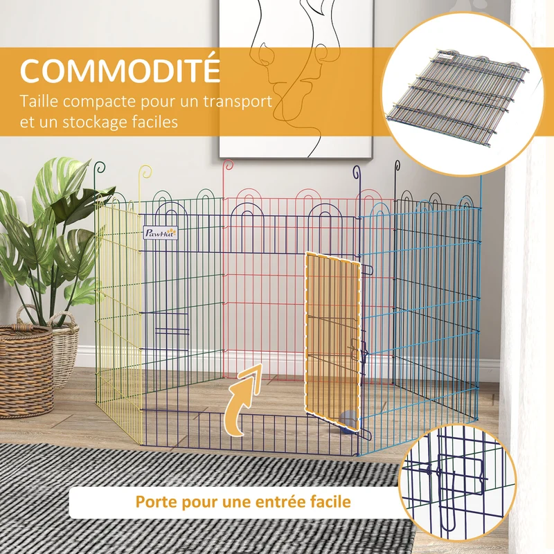 Enclos pliant pour petits animaux intérieur extérieur 120 x 120 x 60 cm porte sécurisée moderne épuré en métal noir 21_0007399