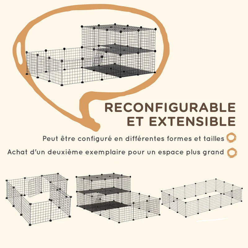 Enclos modulable pour petits animaux 175 x 105 x 70 cm grande aire sécurisée adaptable contemporain en fil de fer noir 21_0007931