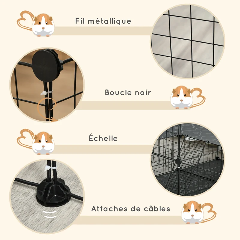 Enclos modulable pour petits animaux 175 x 105 x 70 cm grande aire sécurisée adaptable contemporain en fil de fer noir 21_0007931
