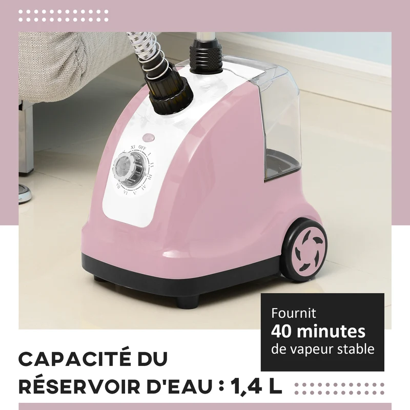 Défroisseur vapeur vertical vêtements 26 x 21,5 x 29 cm chauffe rapide 38 s réservoir 1,4 L pratique moderne en PP rose 21_0005952