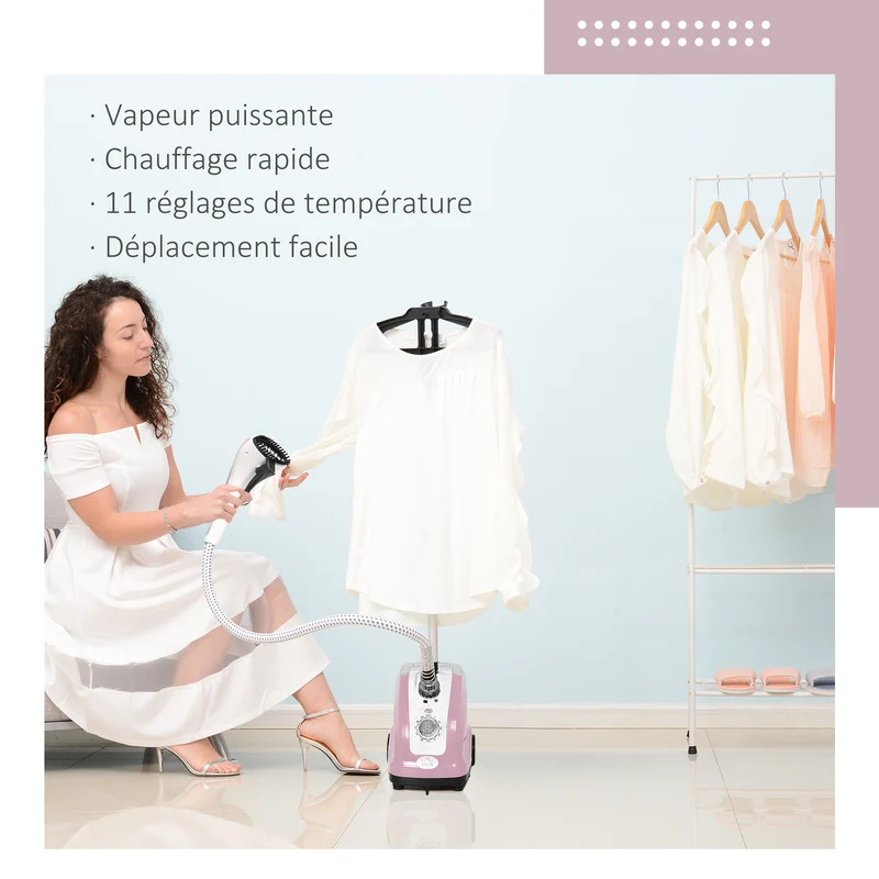 Défroisseur vapeur vertical vêtements 26 x 21,5 x 29 cm chauffe rapide 38 s réservoir 1,4 L pratique moderne en PP rose 21_0005952