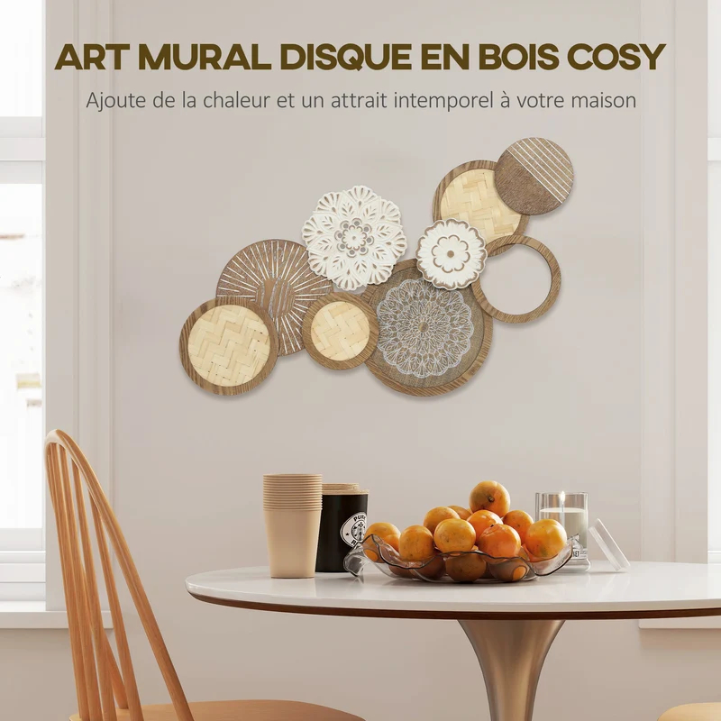 Décoration murale sculptée salon 83.8 x 4.4 x 44.5 cm prête à accrocher ambiance douce élégante moderne en bois naturel 21_0003708