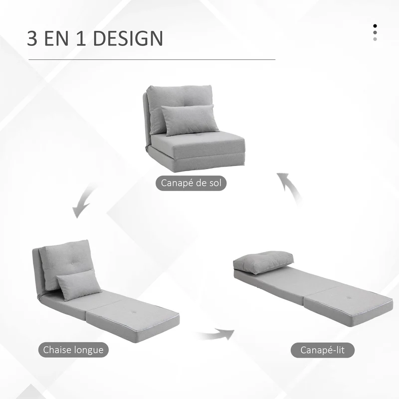 Chauffeuse convertible 1 place canapé-lit 180 x 60 x 29 cm dossier 5 niveaux mousse dense design cosy en lin gris clair 21_0001834