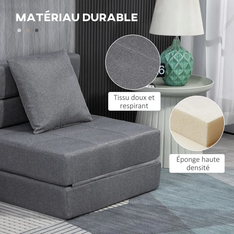 Chauffeuse 1 place convertible en lit d'appoint 70 x 70 x 61 cm assise rembourrée scandinave en polyester gris foncé 21_0003012