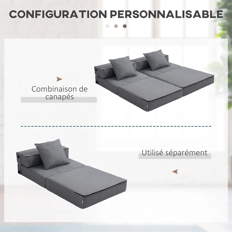 Chauffeuse 1 place convertible en lit d'appoint 70 x 70 x 61 cm assise rembourrée scandinave en polyester gris foncé 21_0003012