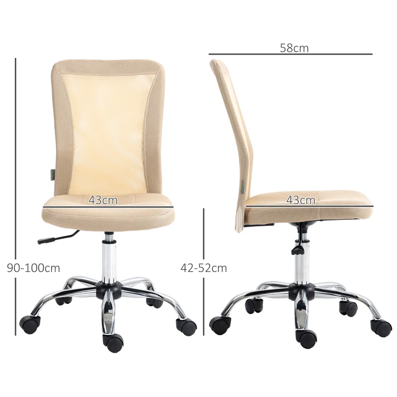 Chaise de bureau ergonomique réglable pivotant 360° 43 x 58 x 90-100 cm assise 42-52cm rembourrée moderne en tissu beige 21_0006169