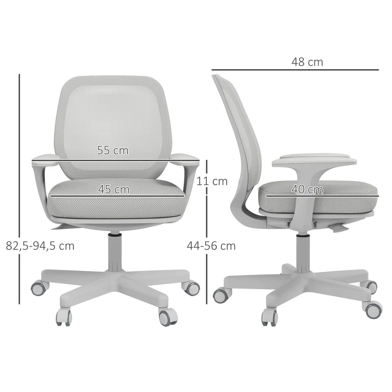 Chaise de bureau 55 x 48 x 94,5 cm assise respirante hauteur réglable 44 à 56 cm moderne design épuré en polyester gris 21_0006259
