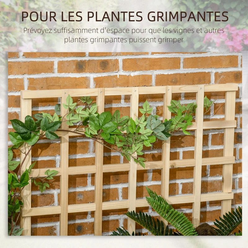 Carré potager 3 niveaux 95 x 95 x 110 cm treillis pour plantes grimpantes style rustique stable en bois de sapin naturel 21_0004313
