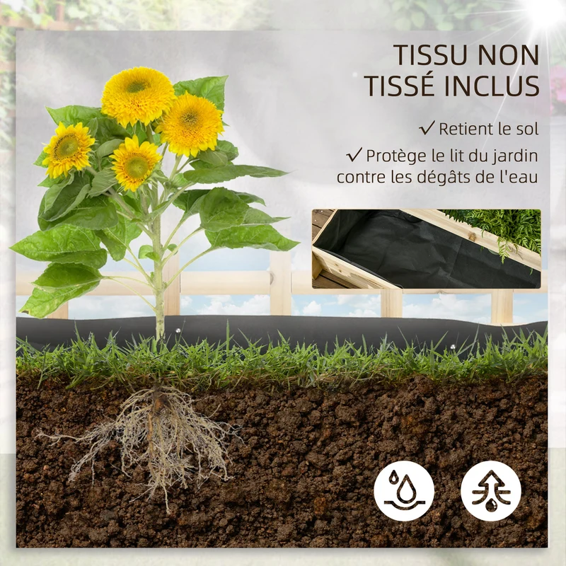 Carré potager 3 niveaux 95 x 95 x 110 cm treillis pour plantes grimpantes style rustique stable en bois de sapin naturel 21_0004313
