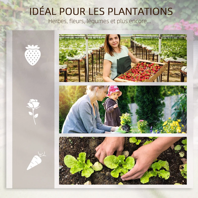 Carré potager 3 niveaux 95 x 95 x 110 cm treillis pour plantes grimpantes style rustique stable en bois de sapin naturel 21_0004313