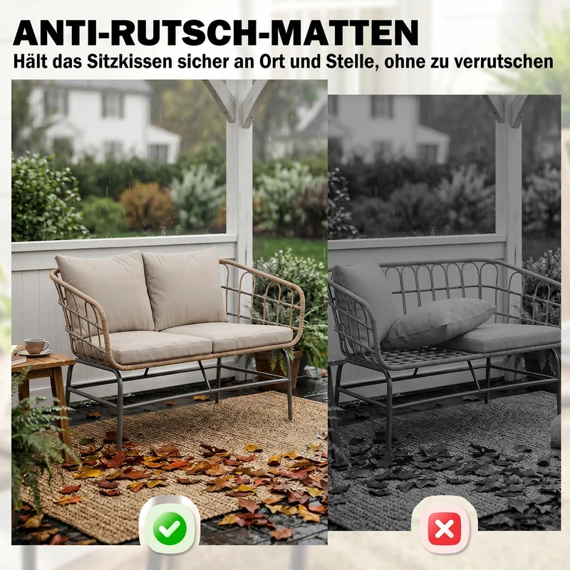 Canapé de jardin deux places 120 x 67 x 79 cm coussins déhoussables assise moelleuse design en résine tressée marron 21_0005990
