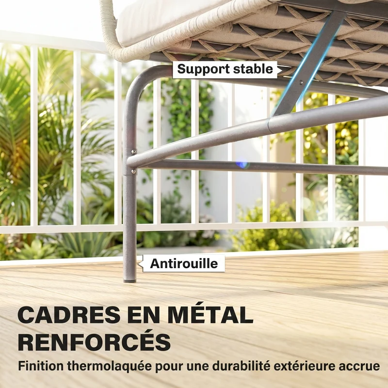 Canapé de jardin deux places 120 x 67 x 79 cm coussins déhoussables assise moelleuse design en résine tressée marron 21_0005990