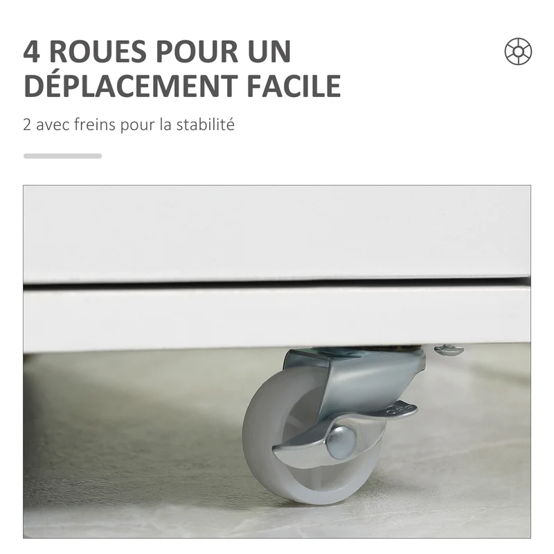 Caisson de bureau 47,5 x 39,5 x 90 cm 7 tiroirs roulettes freinées rangement utile design en panneau de particules blanc 21_0006389