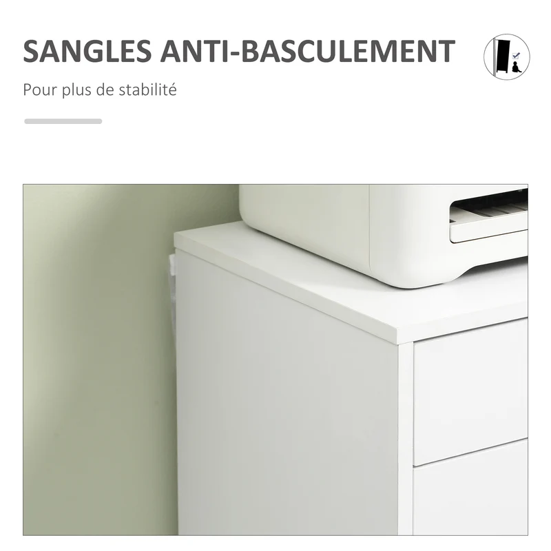 Caisson de bureau 47,5 x 39,5 x 90 cm 7 tiroirs roulettes freinées rangement utile design en panneau de particules blanc 21_0006389