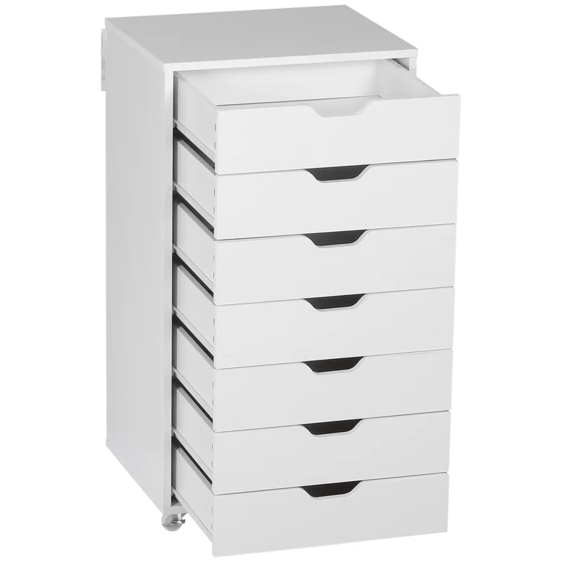 Caisson de bureau 47,5 x 39,5 x 90 cm 7 tiroirs roulettes freinées rangement utile design en panneau de particules blanc 21_0006389