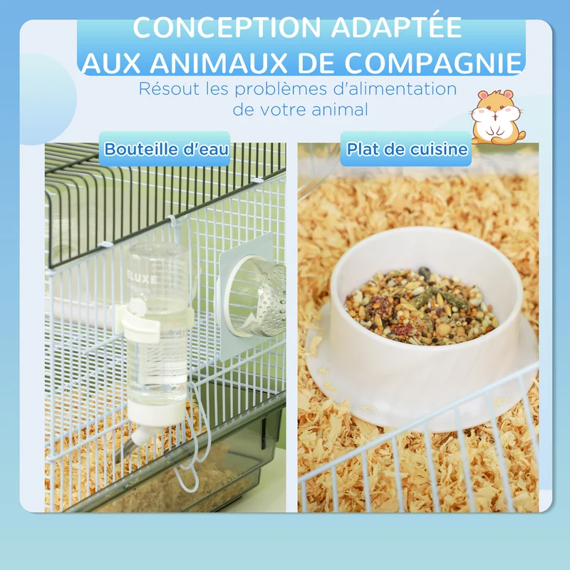 Cage pour hamster multiniveau 58 x 32 x 31 cm avec tunnel et roue d'exercice moderne design sécurisée en acier gris 21_0007988