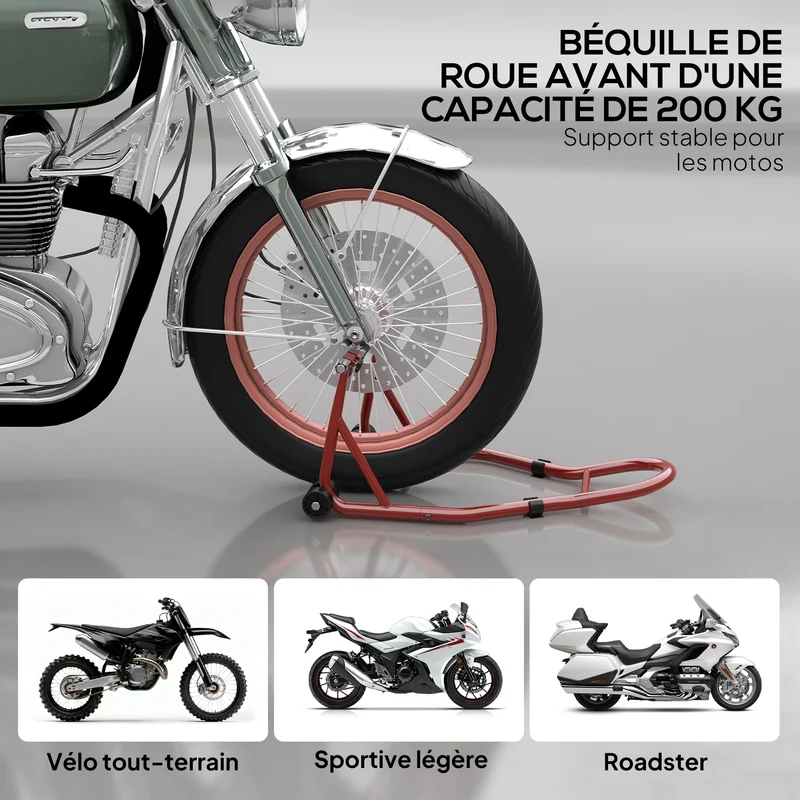 Béquille avant moto entretien 70 x 47 x 34,5 cm adaptateurs réglables antidérapants style industriel en acier rouge 21_0007193