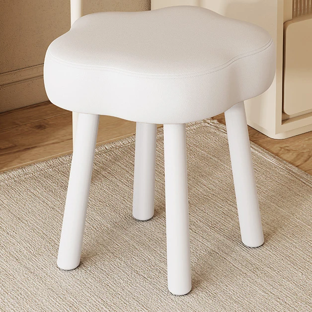 Modern Minimalist Flower-shaped Synthetic Fabric Lamb Fleece Beech Wood Solid Wood Plywood Low Stool For Living Room