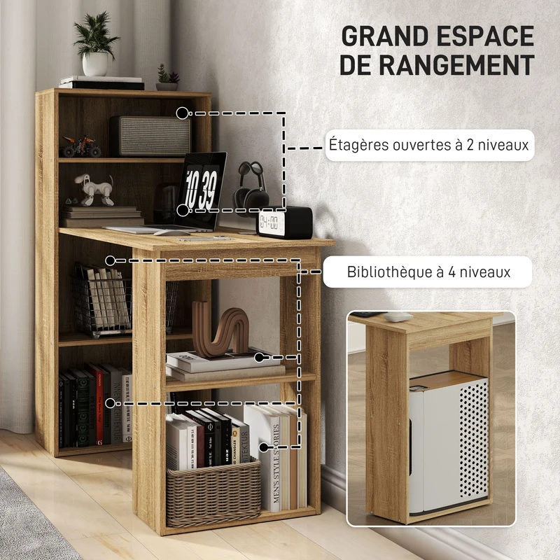 Bureau informatique d'angle bibliothèque 120 x 55 x 120 cm 3 casiers compact moderne en panneaux de particules chêne 21_0002400