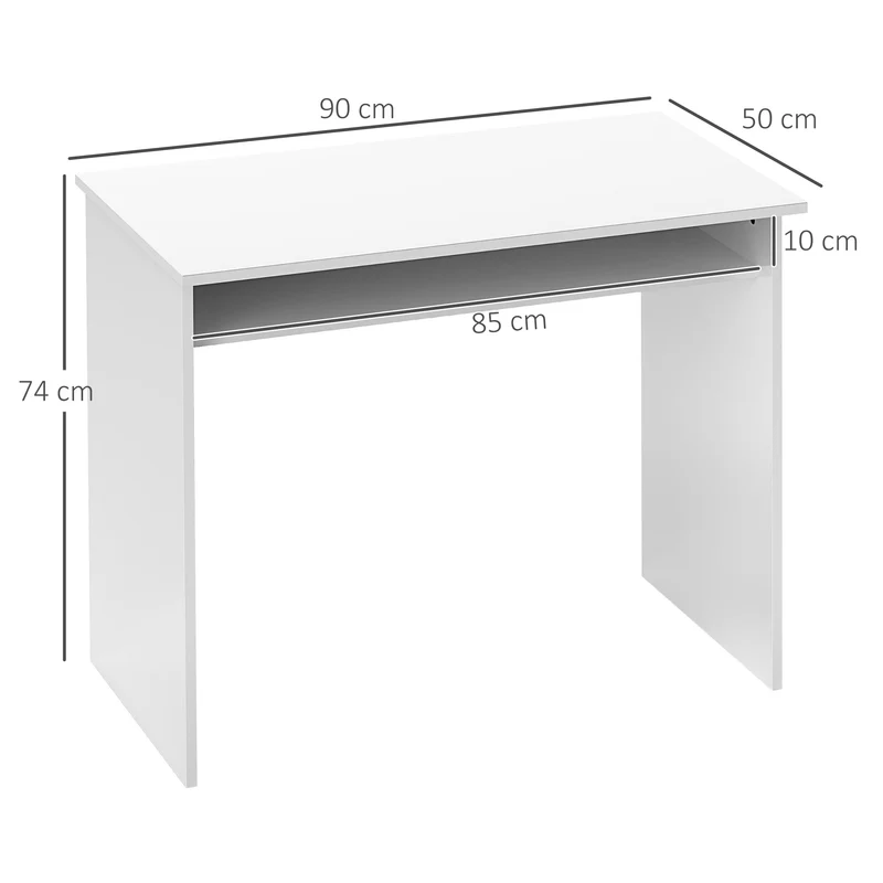 Bureau informatique 90 x 50 x 74 cm avec étagère de rangement robuste moderne en panneaux de particules blanc laqué 21_0002387