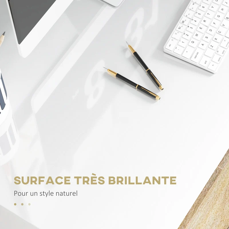 Bureau informatique 90 x 50 x 74 cm avec étagère de rangement robuste moderne en panneaux de particules blanc laqué 21_0002387