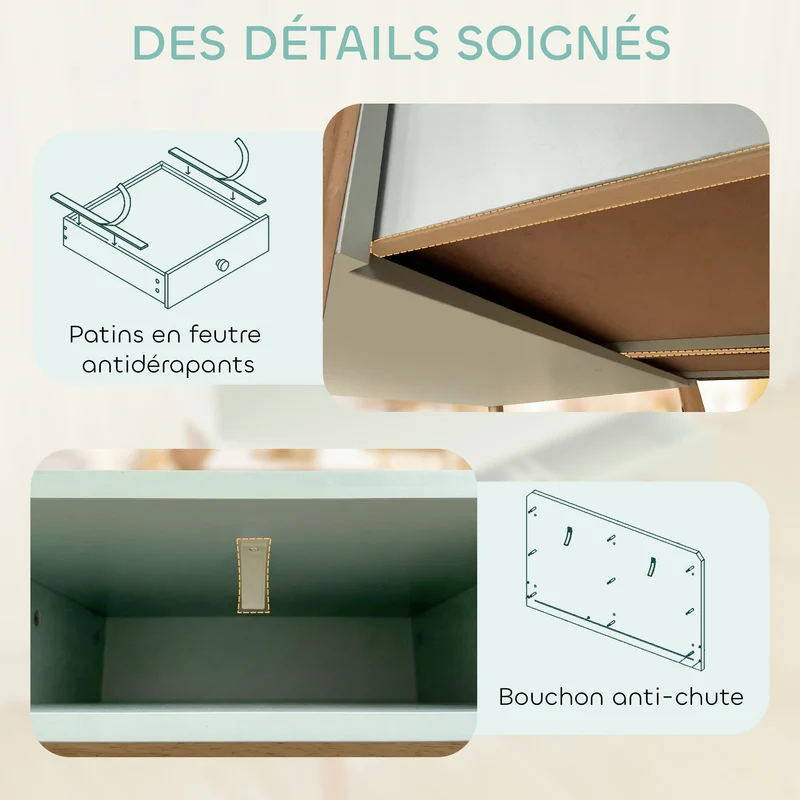 Bureau enfant avec rangement 90 x 52 x 105 cm plateau large tiroirs sécurisés design scandinave contemporain en MDF vert 21_0000238