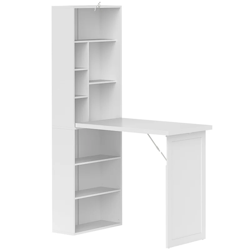 Bureau d'ordinateur pliable gain de place 98 x 51 x 153 cm avec étagère tableau blanc moderne cosy épuré en MDF blanc 21_0002452