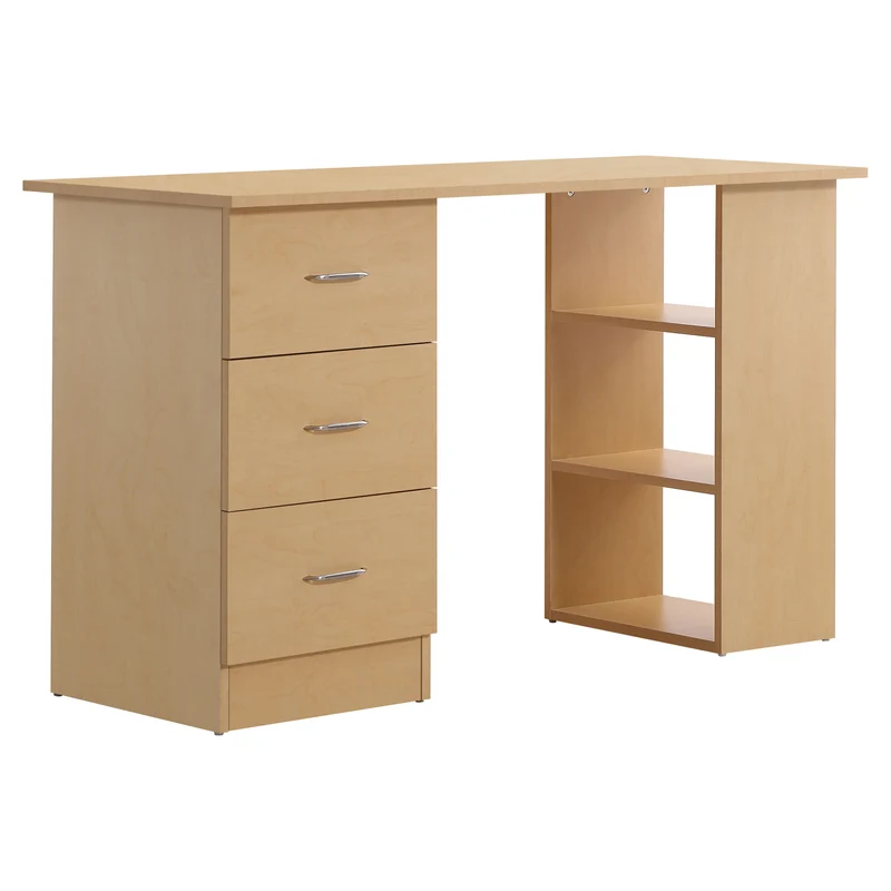 Bureau d'ordinateur 120 x 49 x 72 cm 3 tiroirs réversibles 3 étagères rangement optimisé moderne épuré en MDF bois clair 21_0002395