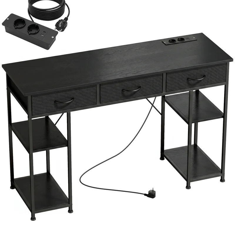 Bureau avec rangement 120 x 40 x 76 cm station intégrée 3 tiroirs pour chambre moderne en panneau de particules noir 21_0002537