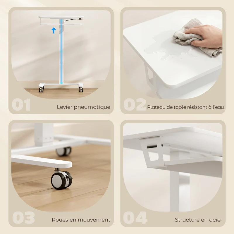 Bureau assis-debout pour ordinateur 65 x 60 x 71-107 cm plateau clavier ergonomique roulettes moderne en acier blanc 21_0002991