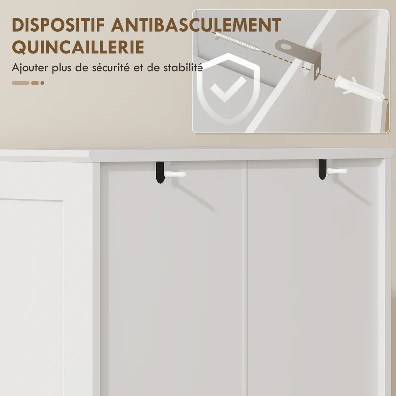 Buffet haut vaisselier cuisine 60 x 40 x 162 cm grand espace portes vitrées étagères réglables moderne en MDF blanc 21_0003398