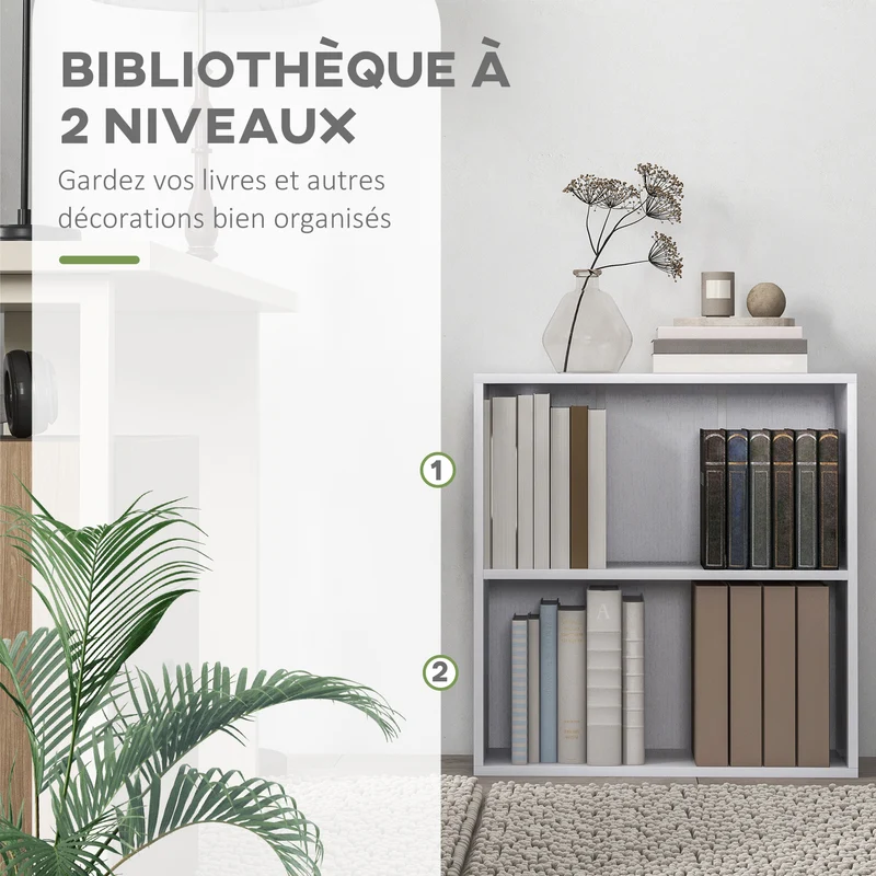 Bibliothèque étagère 60 x 24 x 63 cm rangement modulable gain de place style moderne en panneau de particules blanc 21_0002499