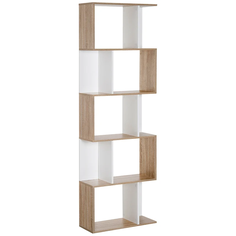 Bibliothèque en s séparateur 60 x 24 x 185 cm 5 étagères gain de place rangement design en panneau de particules blanc 21_0001727
