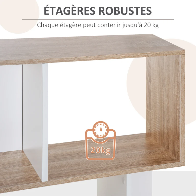 Bibliothèque en s séparateur 60 x 24 x 185 cm 5 étagères gain de place rangement design en panneau de particules blanc 21_0001727