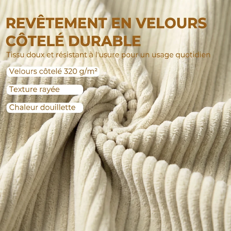 Banc de rangement chambre 150 x 45 x 51 cm assise rembourrée accoudoirs arrondis contemporain en velours côtelé beige 21_0002999