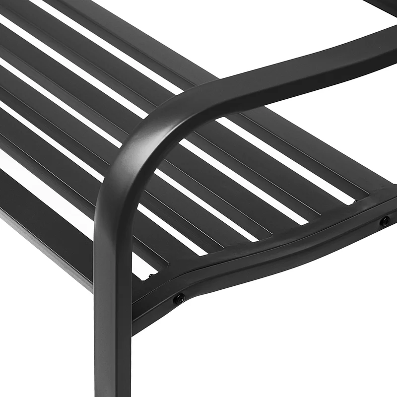 Banc de jardin 3 places 127 x 60 x 85 cm assise profonde dossier incliné ergonomique rustique décoratif en métal noir 21_0004591