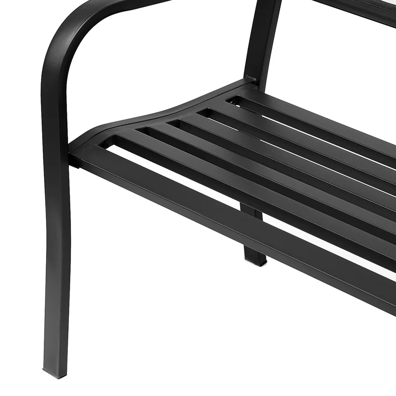 Banc de jardin 3 places 127 x 60 x 85 cm assise profonde dossier incliné ergonomique rustique décoratif en métal noir 21_0004591
