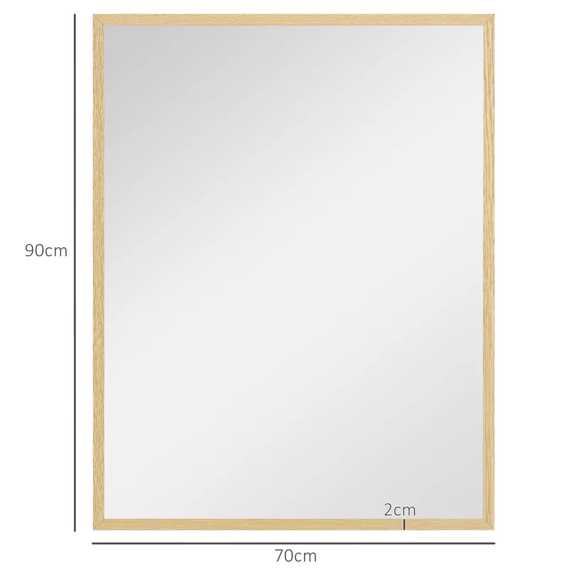 Miroir mural rectangulaire salon chambre 70 x 90 cm illumine agrandit style contemporain épuré en MDF bois naturel 21_0001360